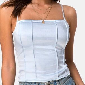 Motel Cosey Satin Corset Tank Top in Powder Blue Size M